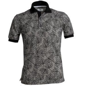 Grey Floral Mens Slim Fit Polo Shirts